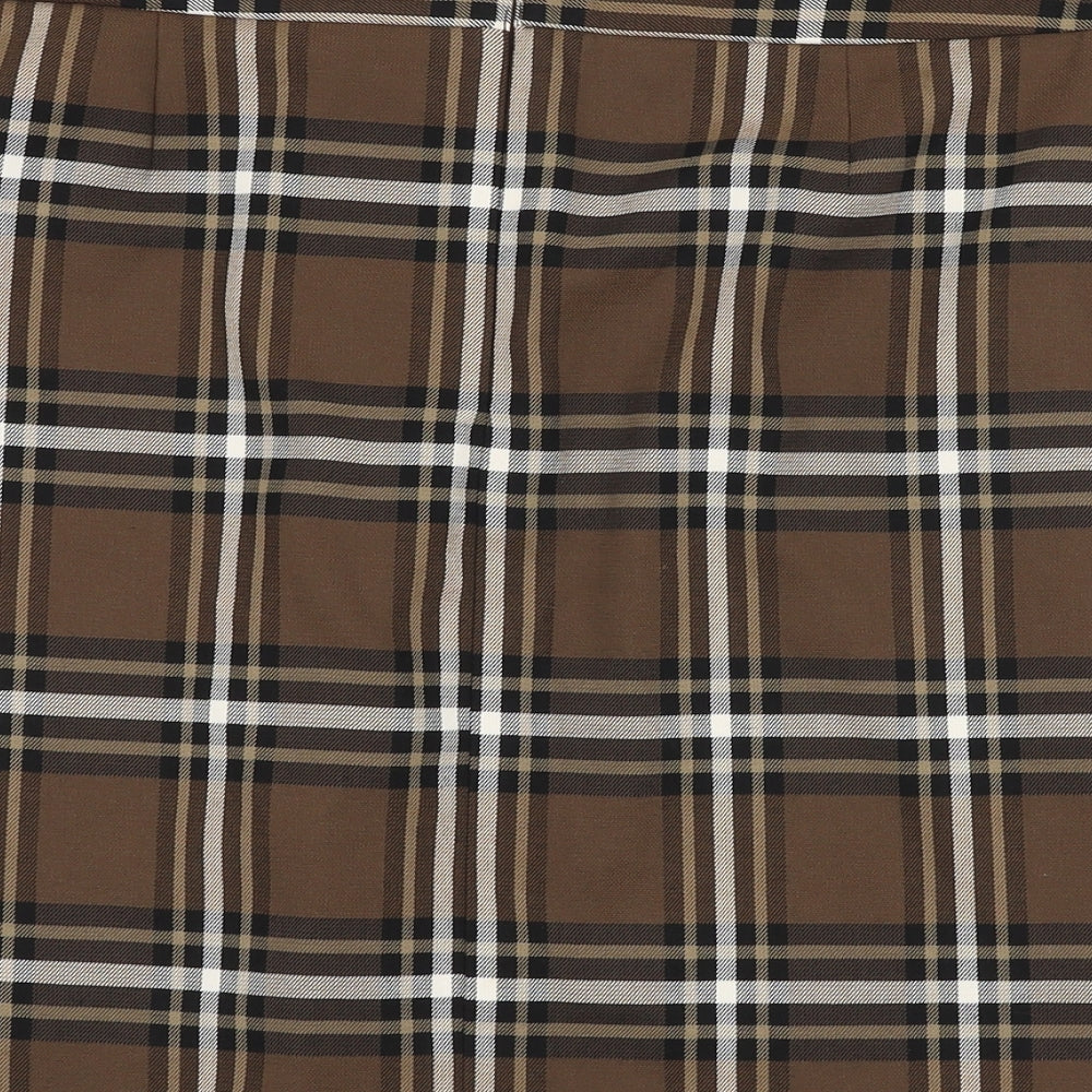 Marks and Spencer Womens Brown Plaid Polyester A-Line Skirt Size 14   Zip