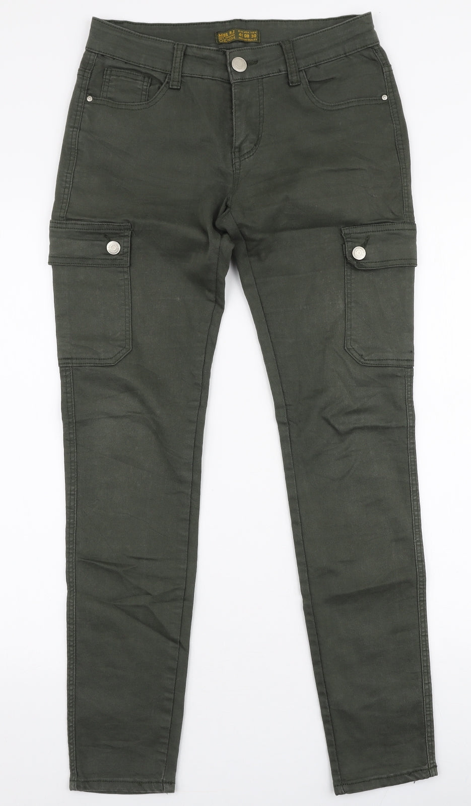 Miss RJ Womens Green  Cotton Skinny Jeans Size 8 L30 in Slim Zip
