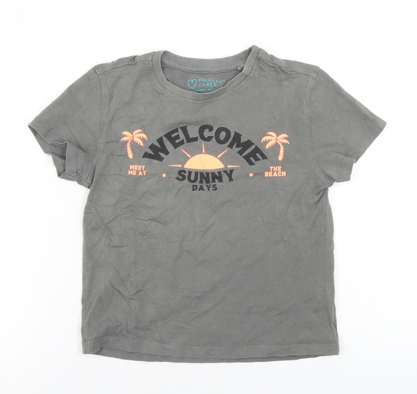 Primark Boys Grey  Cotton Basic T-Shirt Size 4-5 Years Crew Neck  - Welcome sunny Days