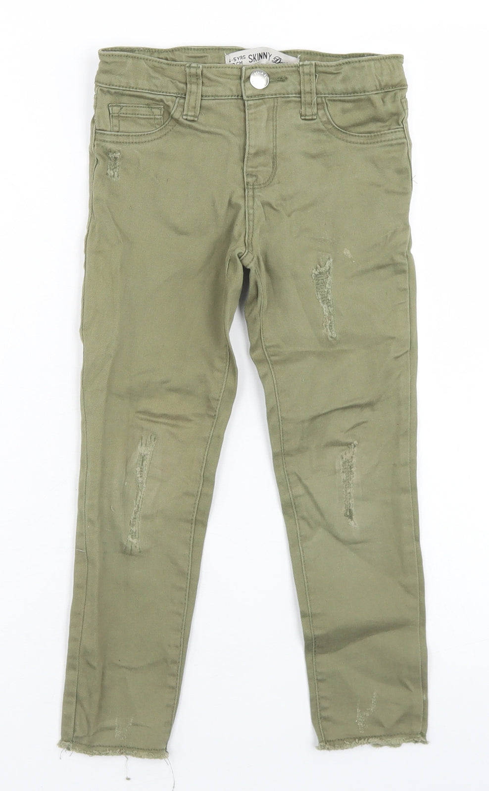 Denim Co Girls Green  Cotton Skinny Jeans Size 4-5 Years  Regular Button - Distressed