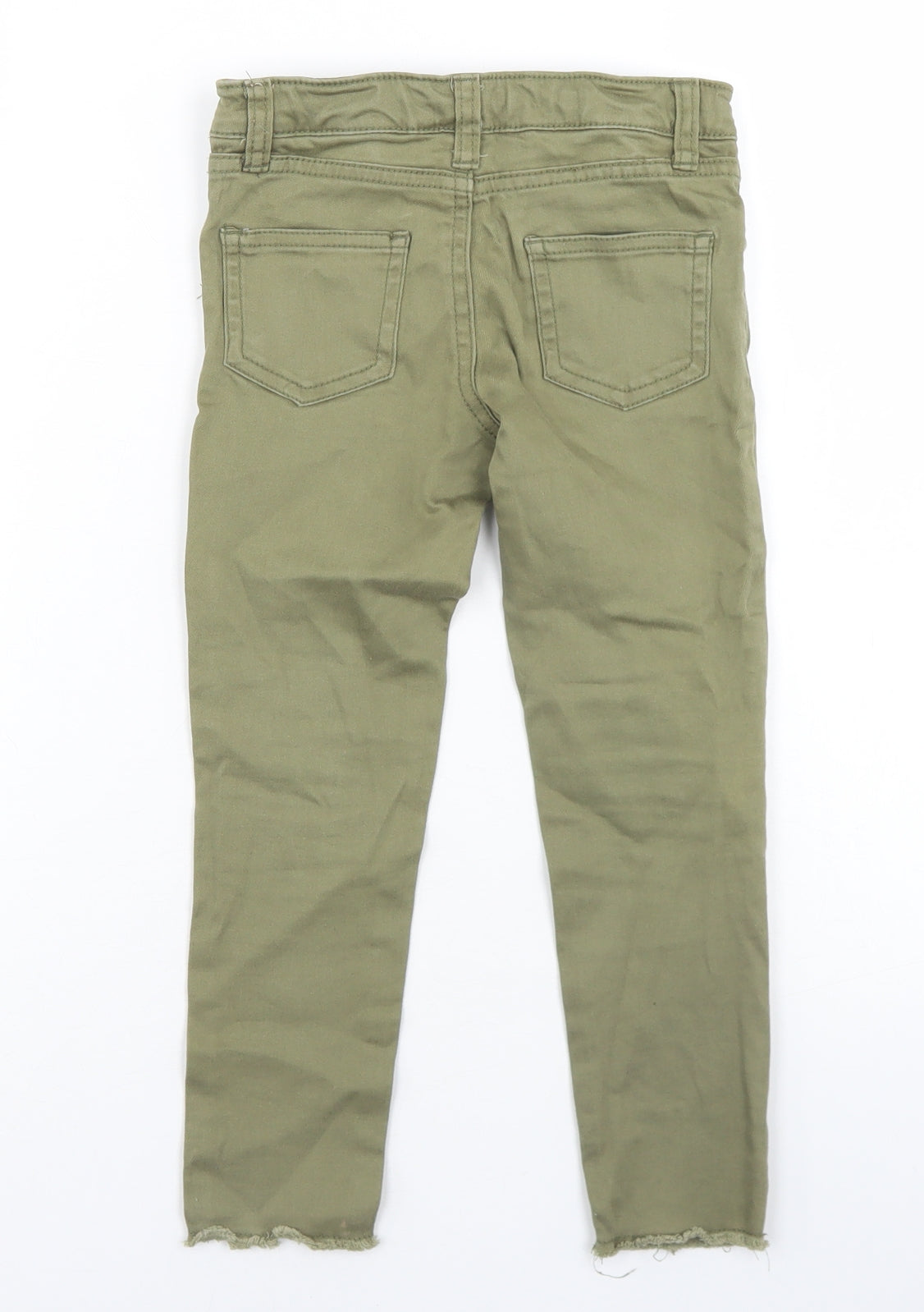 Denim Co Girls Green  Cotton Skinny Jeans Size 4-5 Years  Regular Button - Distressed