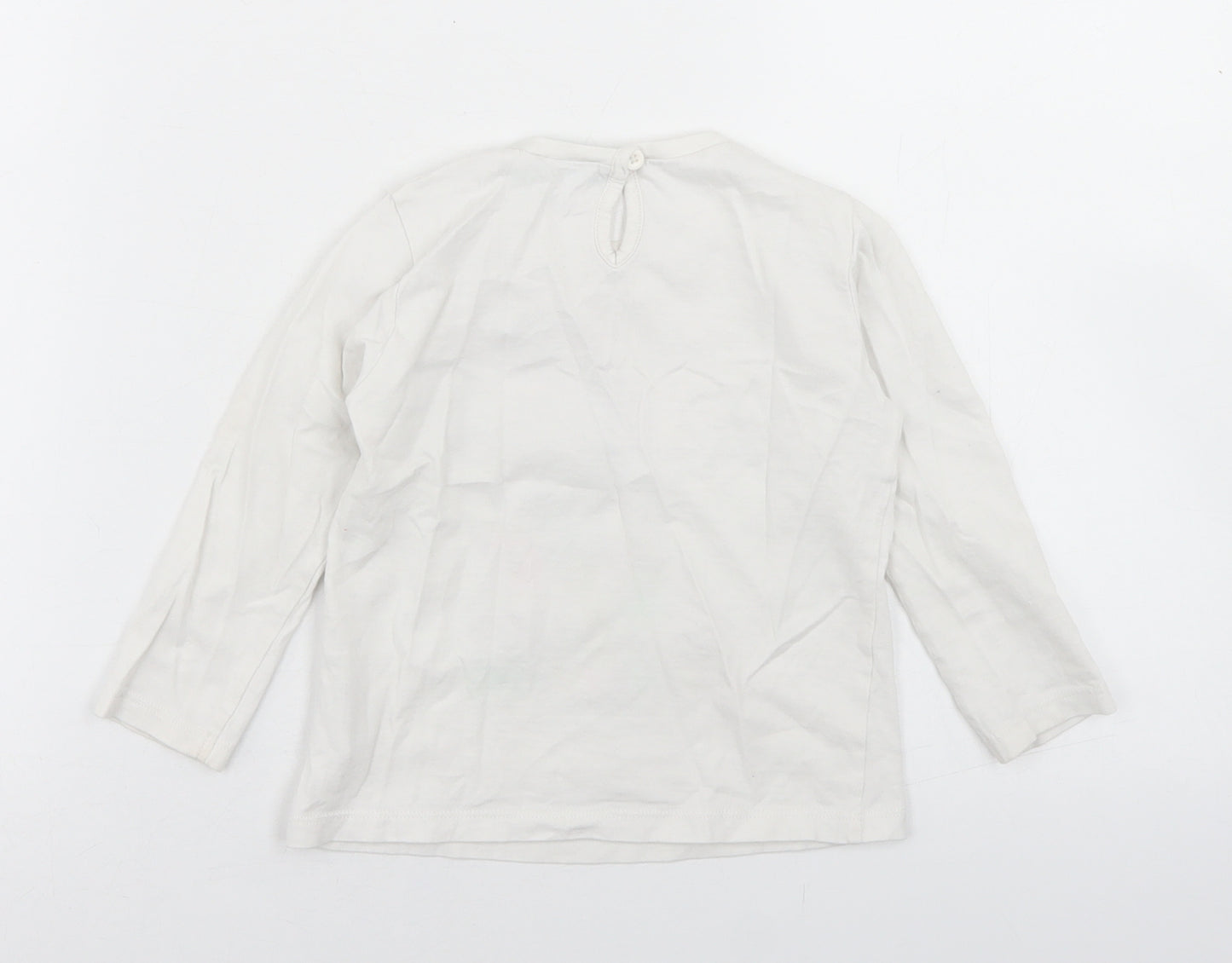 United Colors of Benetton Girls White  Cotton Basic T-Shirt Size 18-24 Months Crew Neck Button