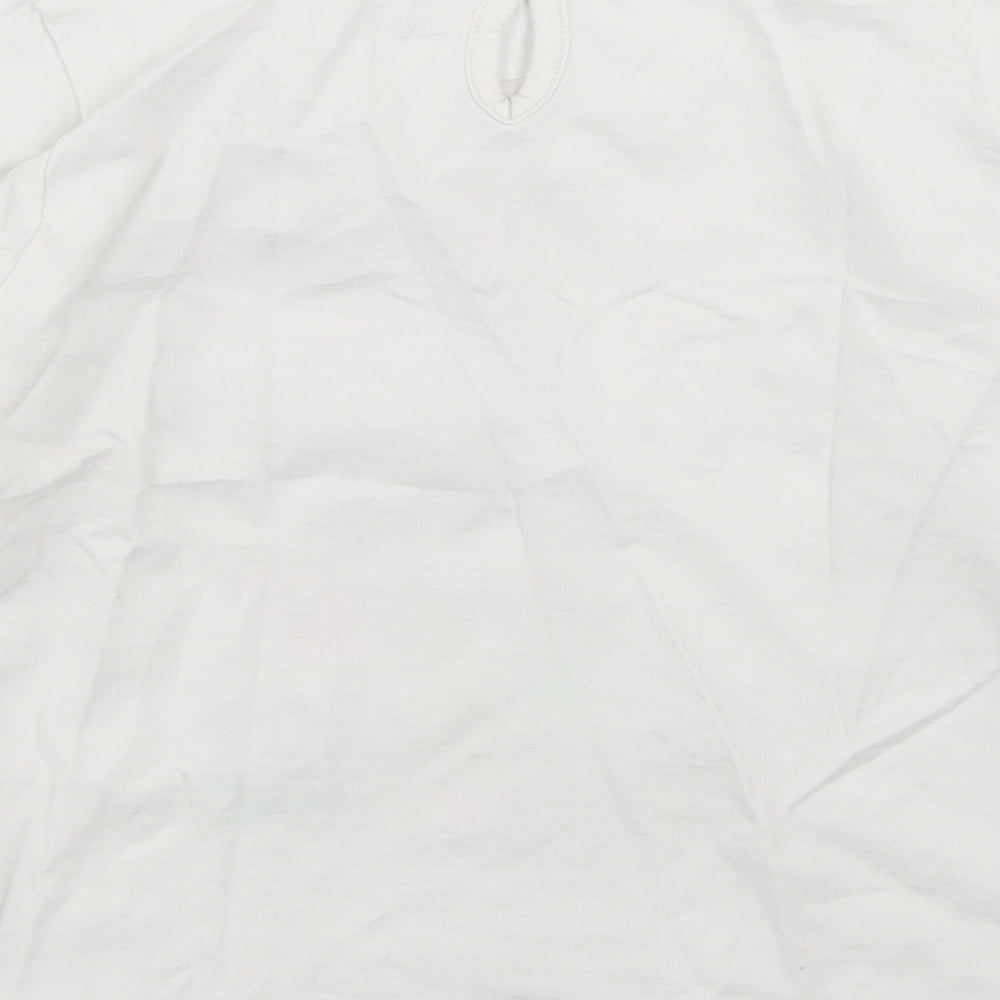 United Colors of Benetton Girls White  Cotton Basic T-Shirt Size 18-24 Months Crew Neck Button