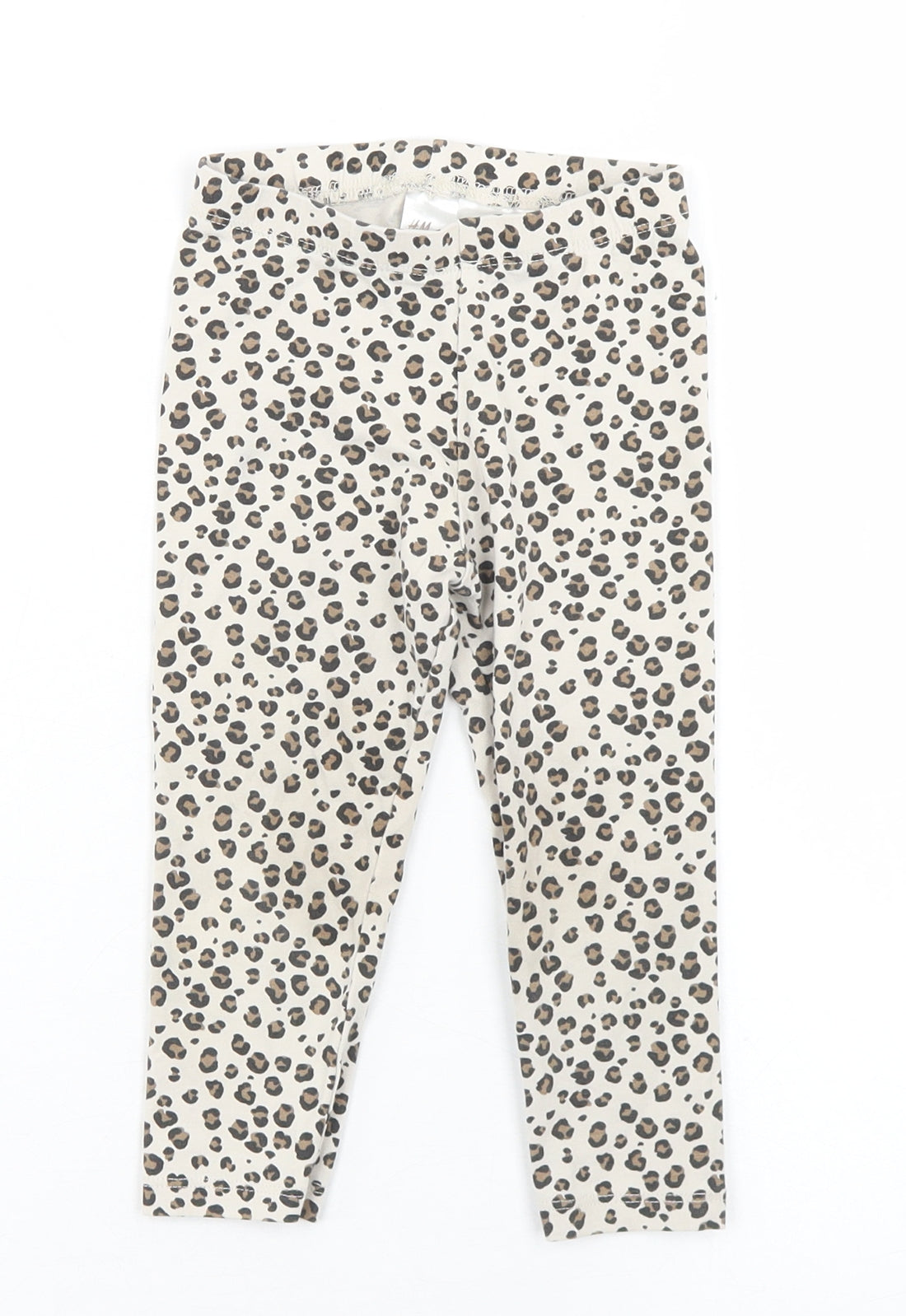 H&M Girls Beige Animal Print Cotton Jogger Trousers Size 12-18 Months
