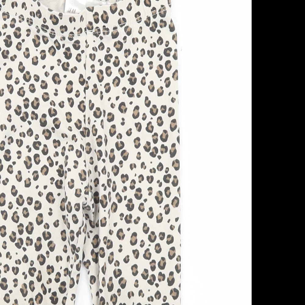 H&M Girls Beige Animal Print Cotton Jogger Trousers Size 12-18 Months