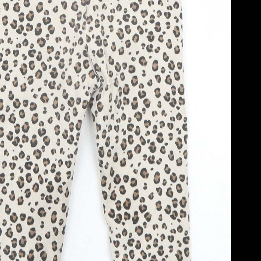 H&M Girls Beige Animal Print Cotton Jogger Trousers Size 12-18 Months