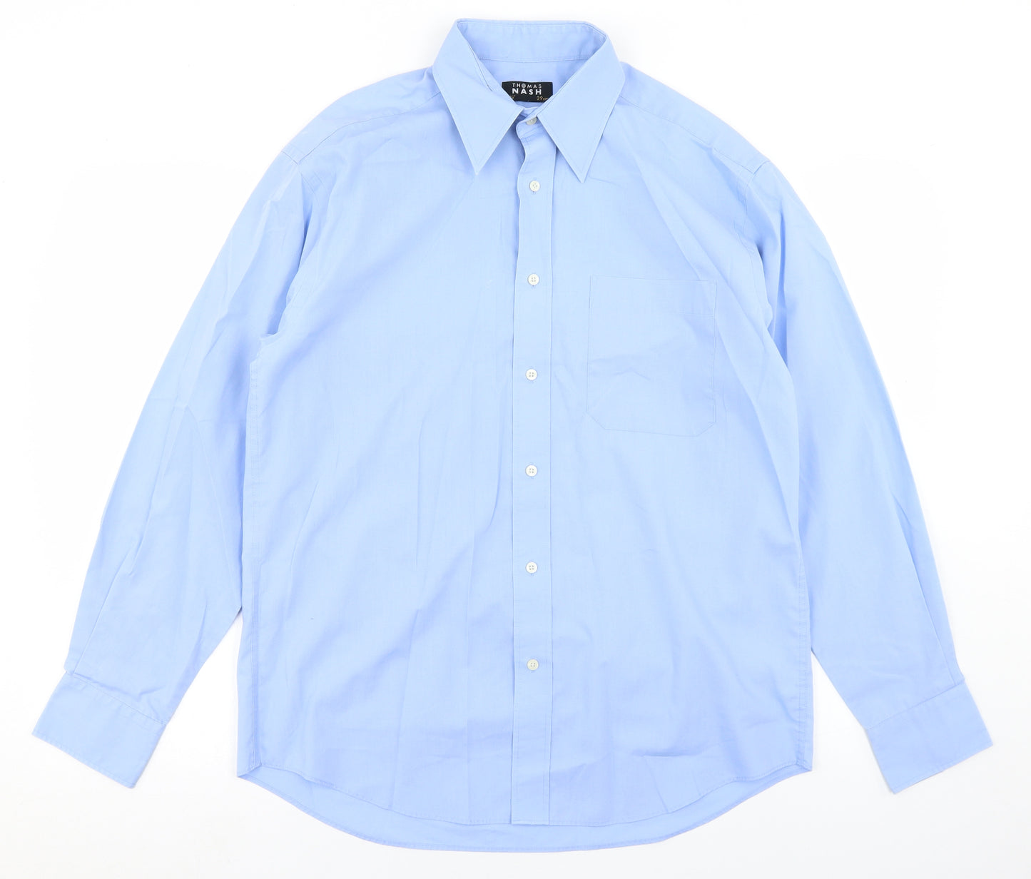Thomas Nash Mens Blue  Cotton  Dress Shirt Size 15.5 Collared Button