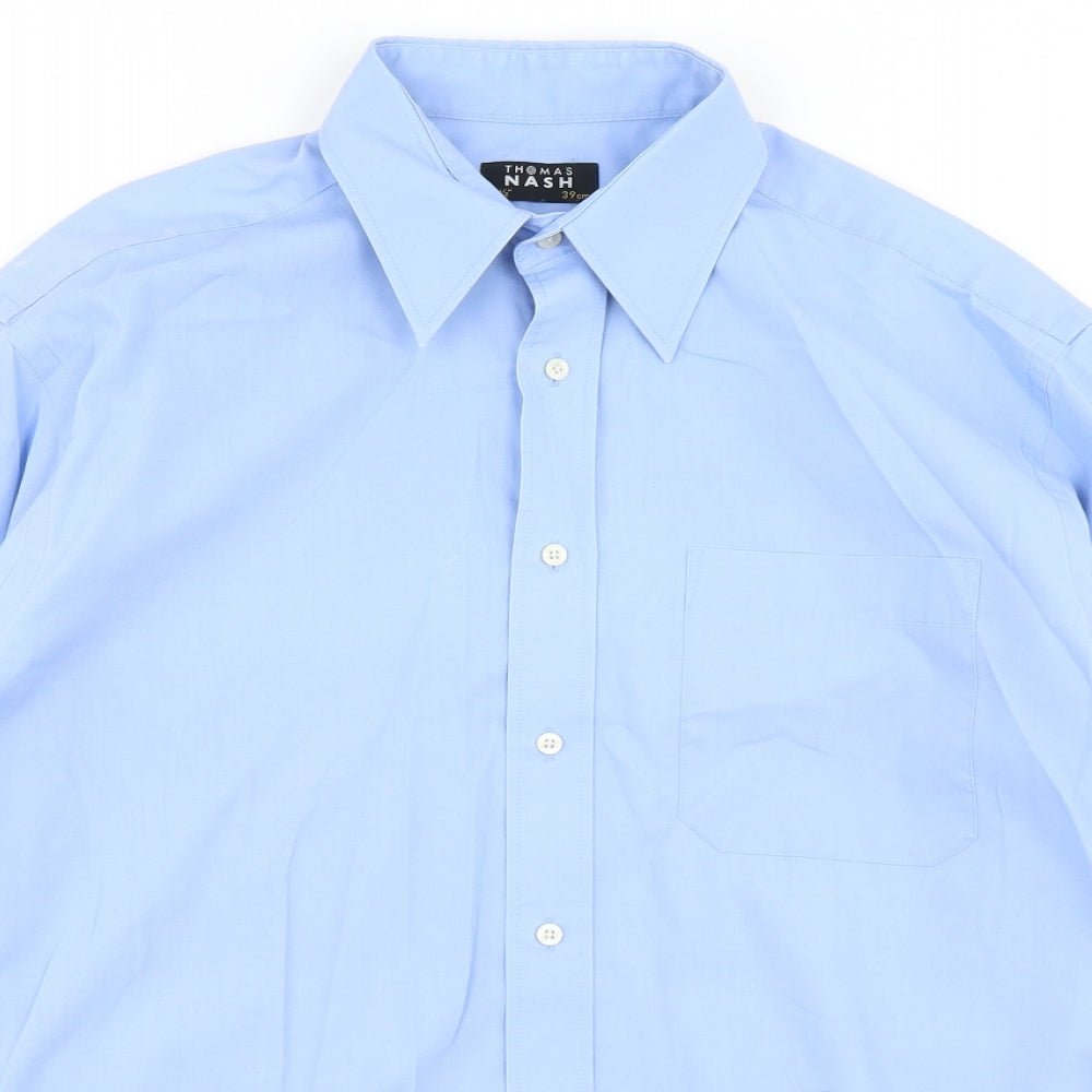 Thomas Nash Mens Blue  Cotton  Dress Shirt Size 15.5 Collared Button