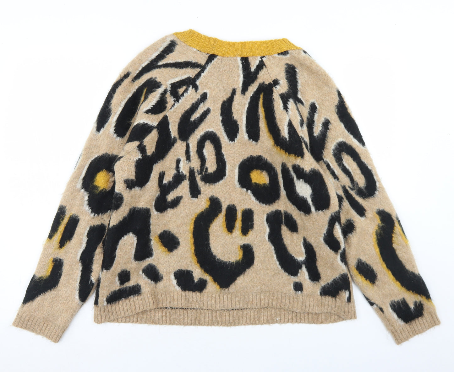 Stradivarius Womens Beige Crew Neck Animal Print Acrylic Pullover Jumper Size S