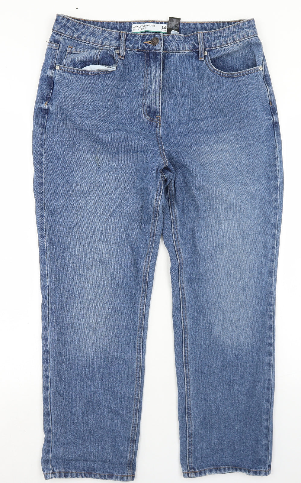 Marks and Spencer Womens Blue  Cotton Straight Jeans Size 14 L25 in Regular Button