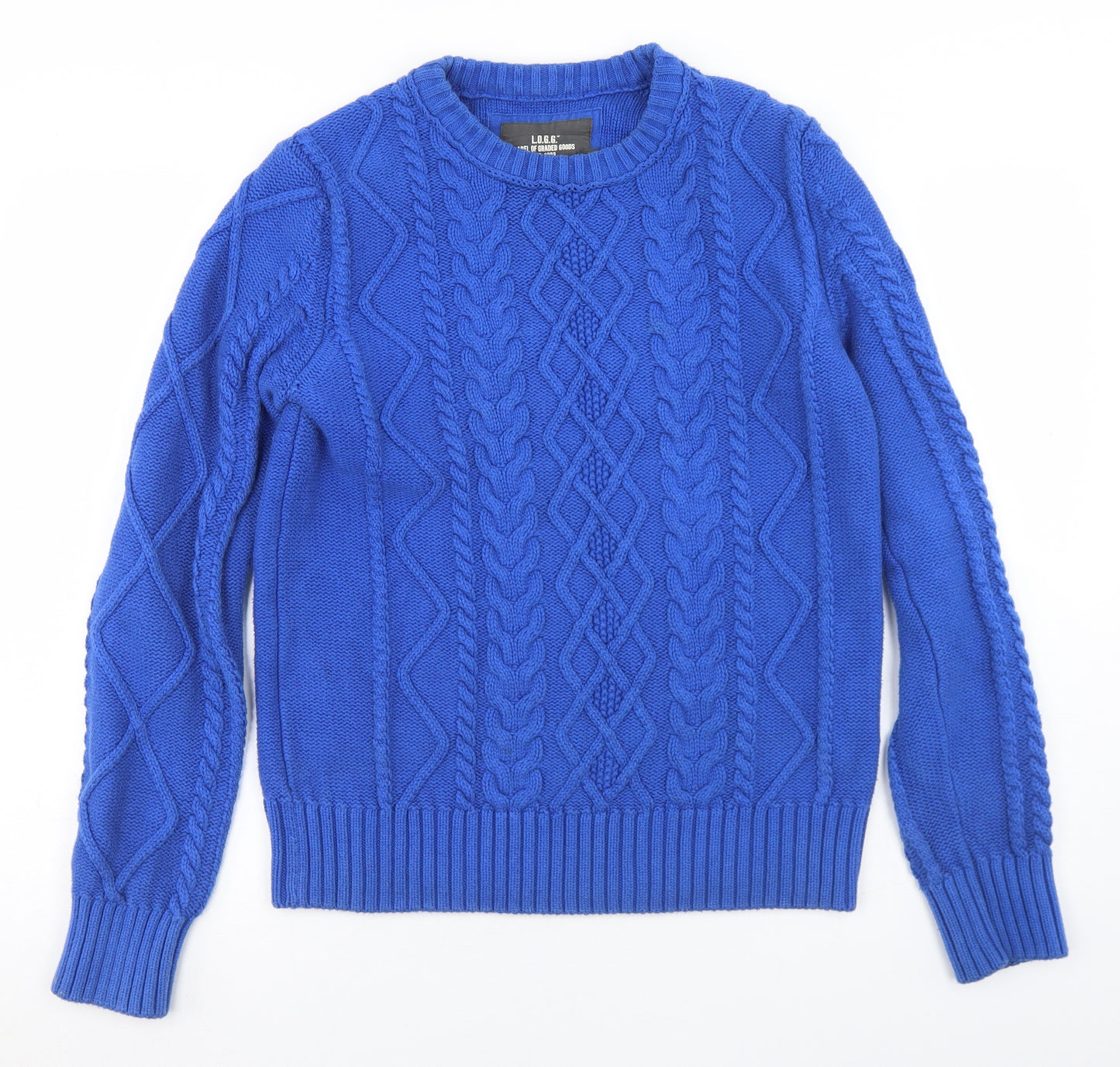 H&M Mens Blue Crew Neck  Cotton Pullover Jumper Size S