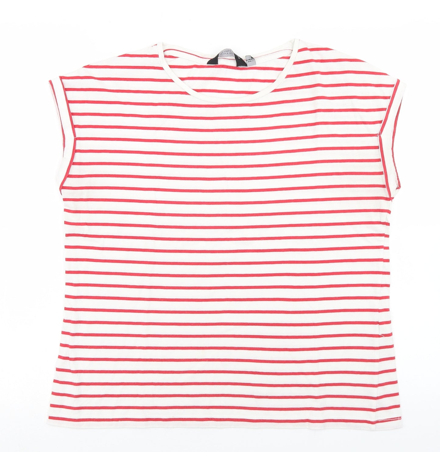 Dorothy Perkins Womens Red Striped Cotton Basic T-Shirt Size 12 Round Neck
