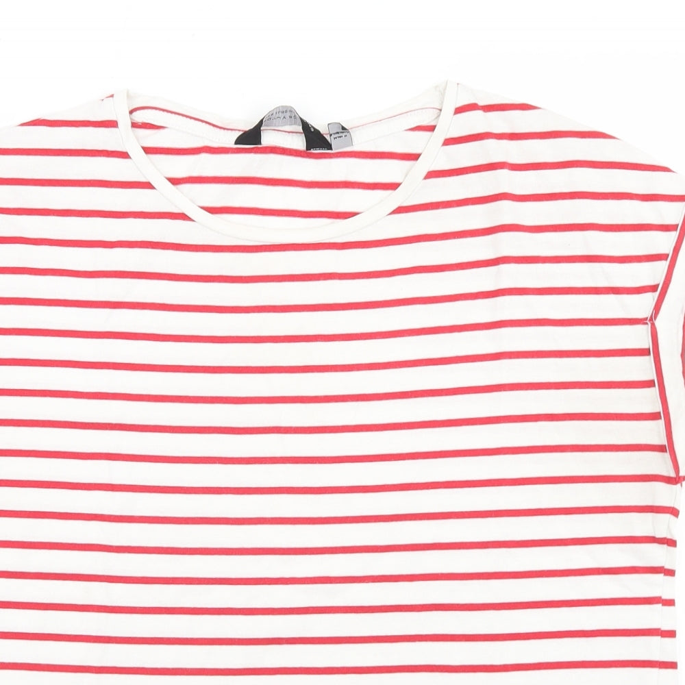 Dorothy Perkins Womens Red Striped Cotton Basic T-Shirt Size 12 Round Neck