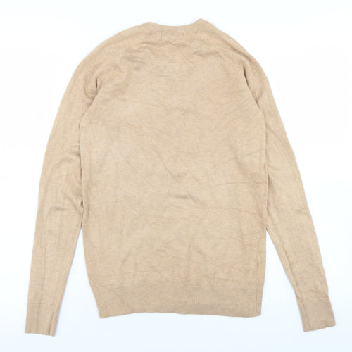 Dunnes Stores Mens Beige Crew Neck  Viscose Pullover Jumper Size S