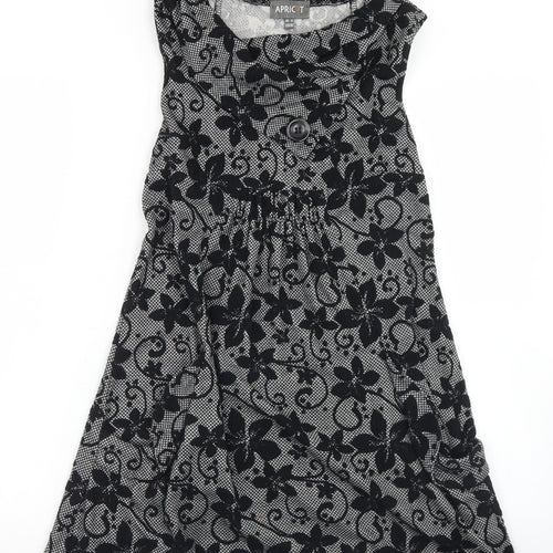 Apricot Womens Black Floral Polyester Skater Dress  Size 8  Roll Neck