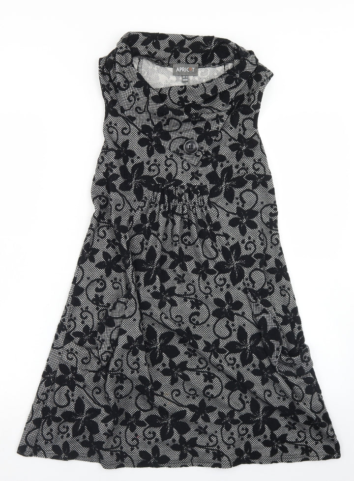 Apricot Womens Black Floral Polyester Skater Dress Size 8 Roll Neck