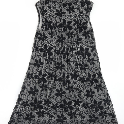 Apricot Womens Black Floral Polyester Skater Dress  Size 8  Roll Neck