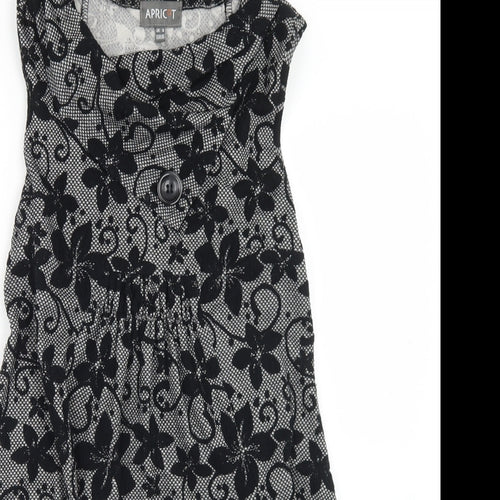 Apricot Womens Black Floral Polyester Skater Dress  Size 8  Roll Neck