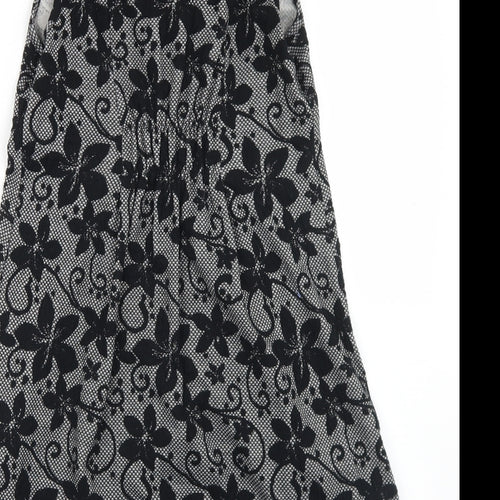 Apricot Womens Black Floral Polyester Skater Dress  Size 8  Roll Neck