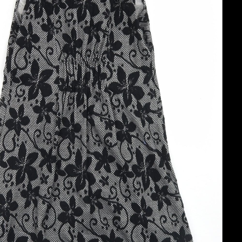 Apricot Womens Black Floral Polyester Skater Dress  Size 8  Roll Neck