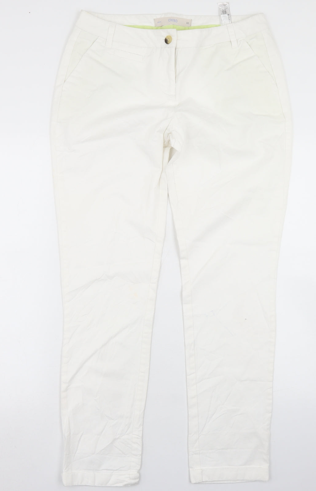 NEXT Womens White  Cotton Chino Trousers Size 12 L29 in Regular Button