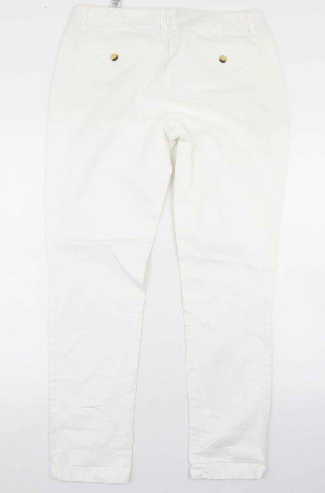 NEXT Womens White  Cotton Chino Trousers Size 12 L29 in Regular Button