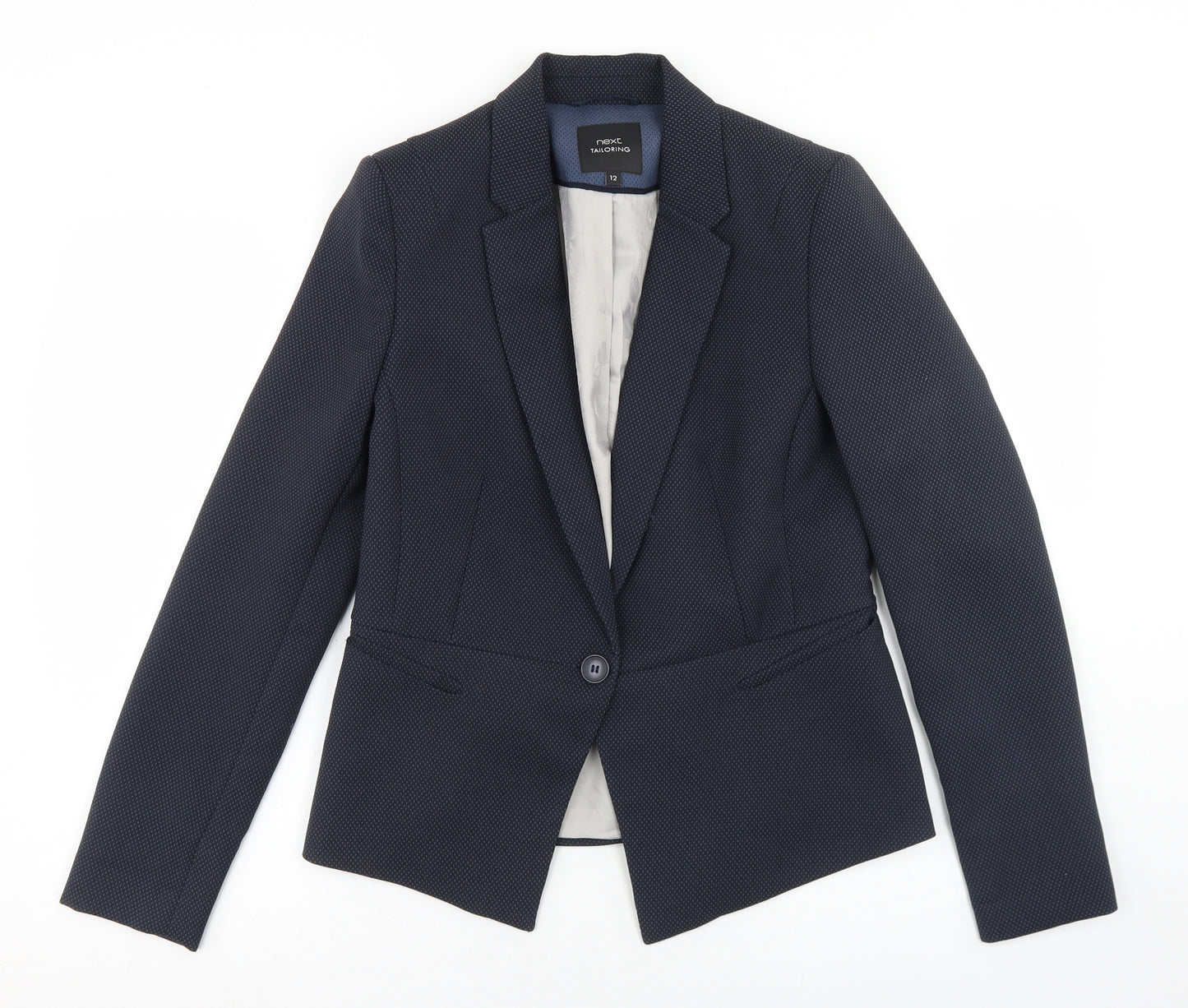 NEXT Womens Blue Spotted Polyester Jacket Blazer Size 12