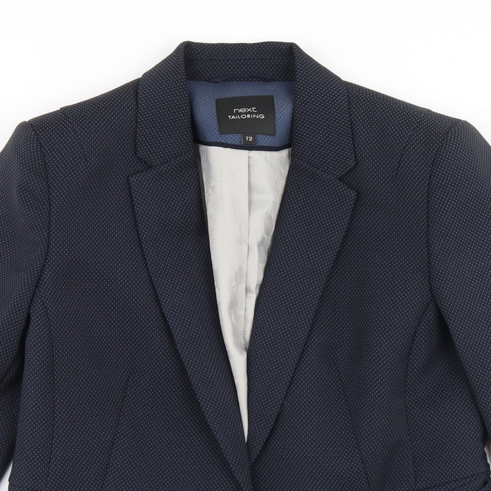 NEXT Womens Blue Spotted Polyester Jacket Blazer Size 12