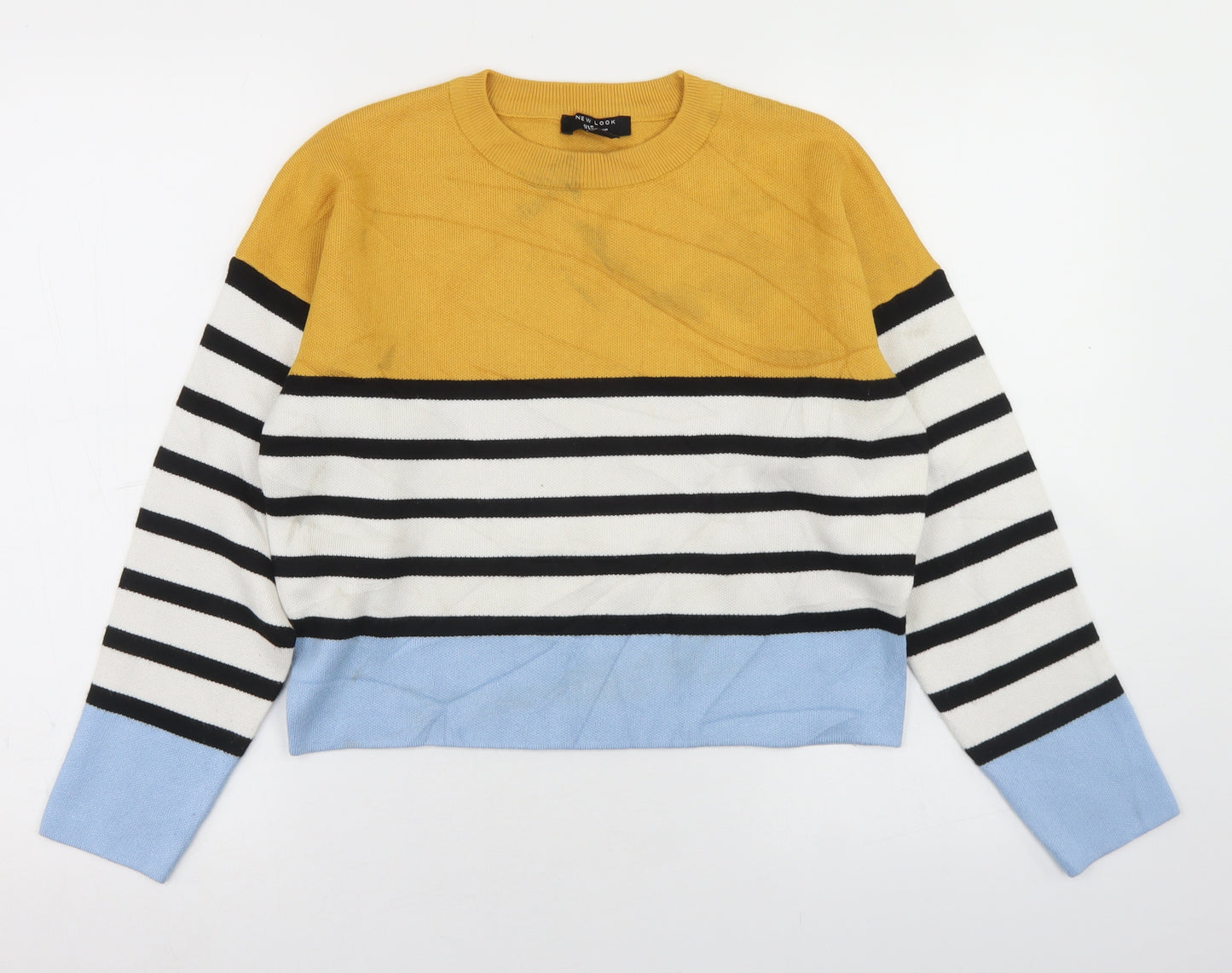 New Look Girls Multicoloured Crew Neck Striped Viscose Pullover Jumper Size 12-13 Years   - Cropped