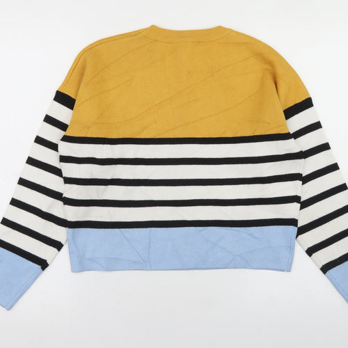 New Look Girls Multicoloured Crew Neck Striped Viscose Pullover Jumper Size 12-13 Years   - Cropped
