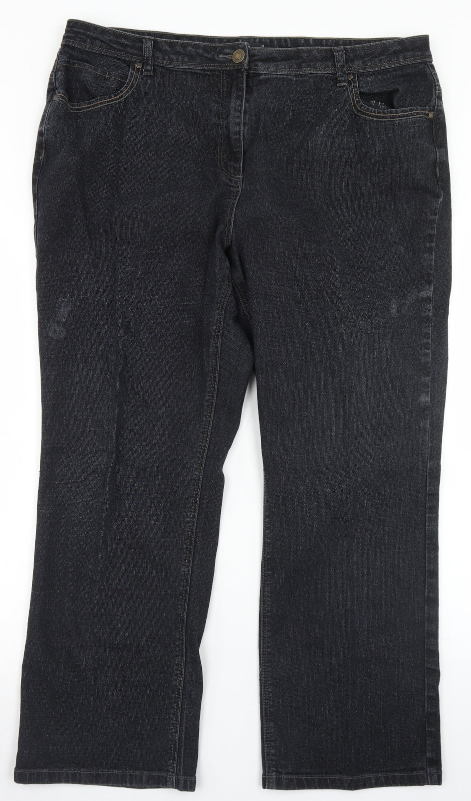 Preworn Womens Black  Cotton Bootcut Jeans Size 18 L27 in Regular Button