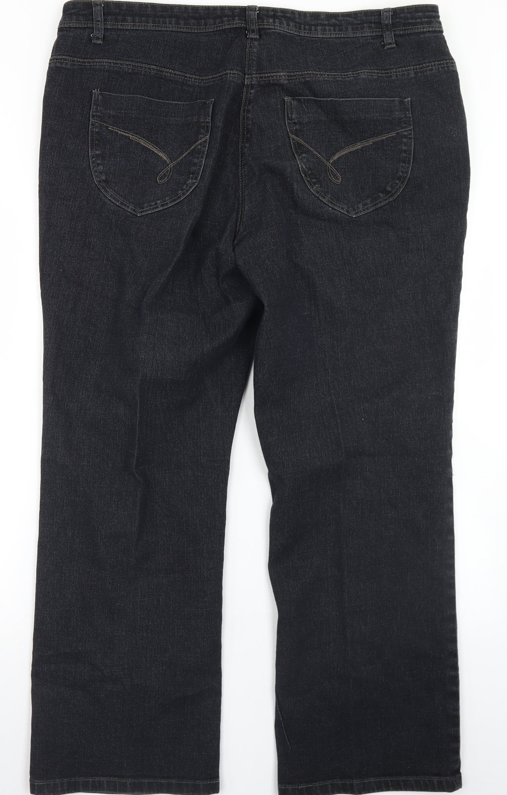 Preworn Womens Black  Cotton Bootcut Jeans Size 18 L27 in Regular Button