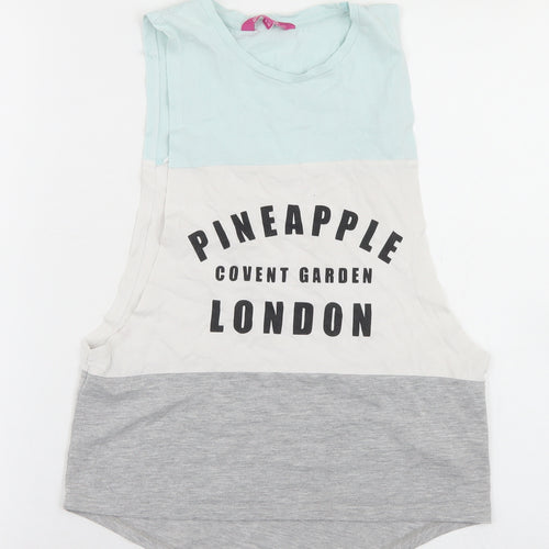Pineapple Girls Multicoloured Colourblock Cotton Basic Tank Size 9-10 Years Crew Neck