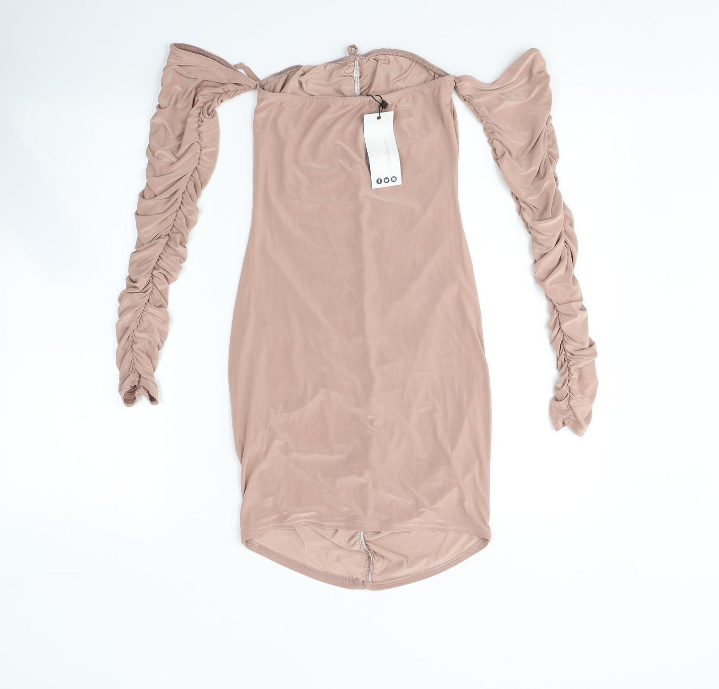 Boohoo Womens Beige  Polyester Bodycon  Size 10  Off the Shoulder Pullover - Cold shoulder