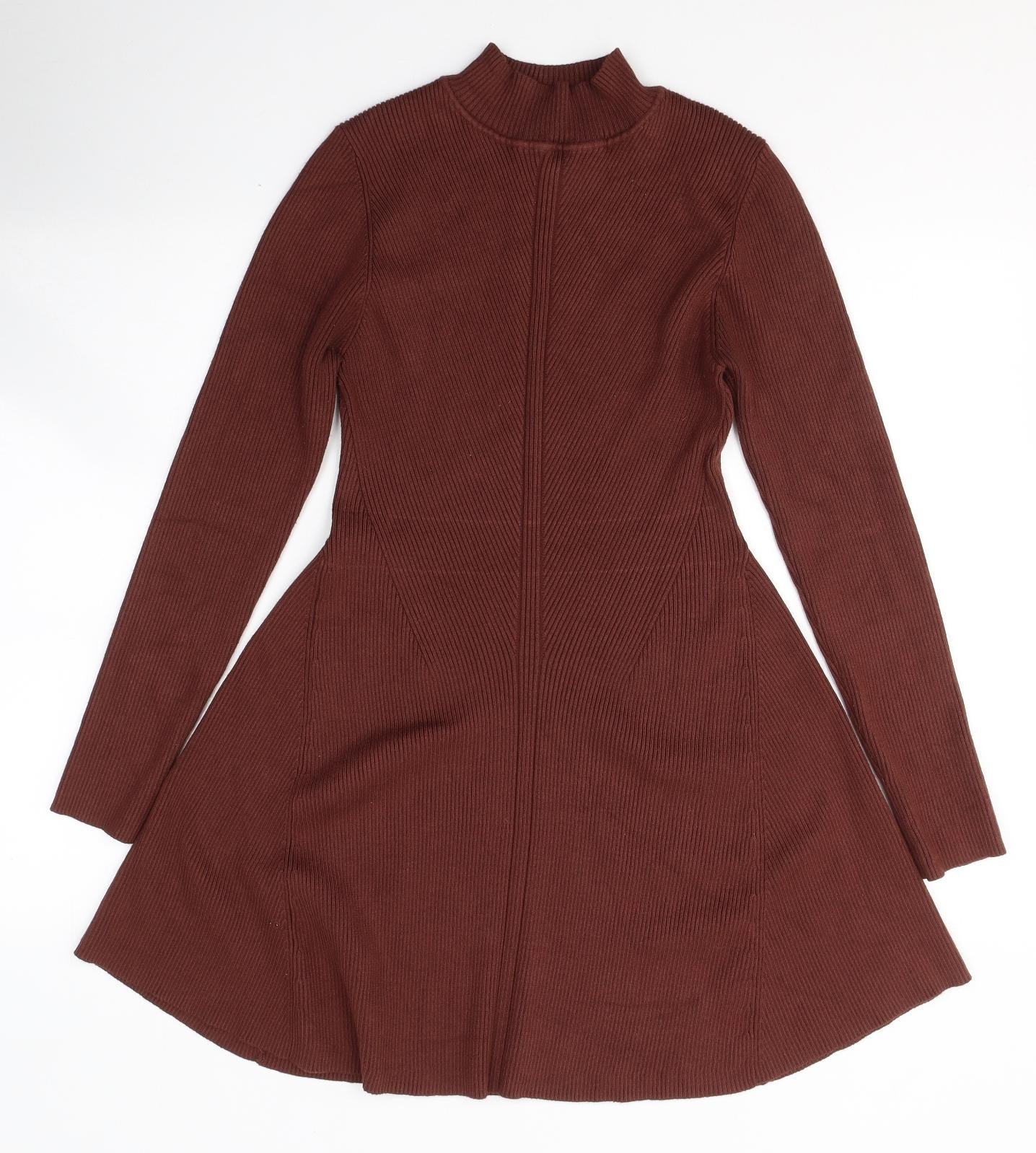 Primark Womens Brown  Viscose Fit & Flare  Size 12  High Neck Pullover