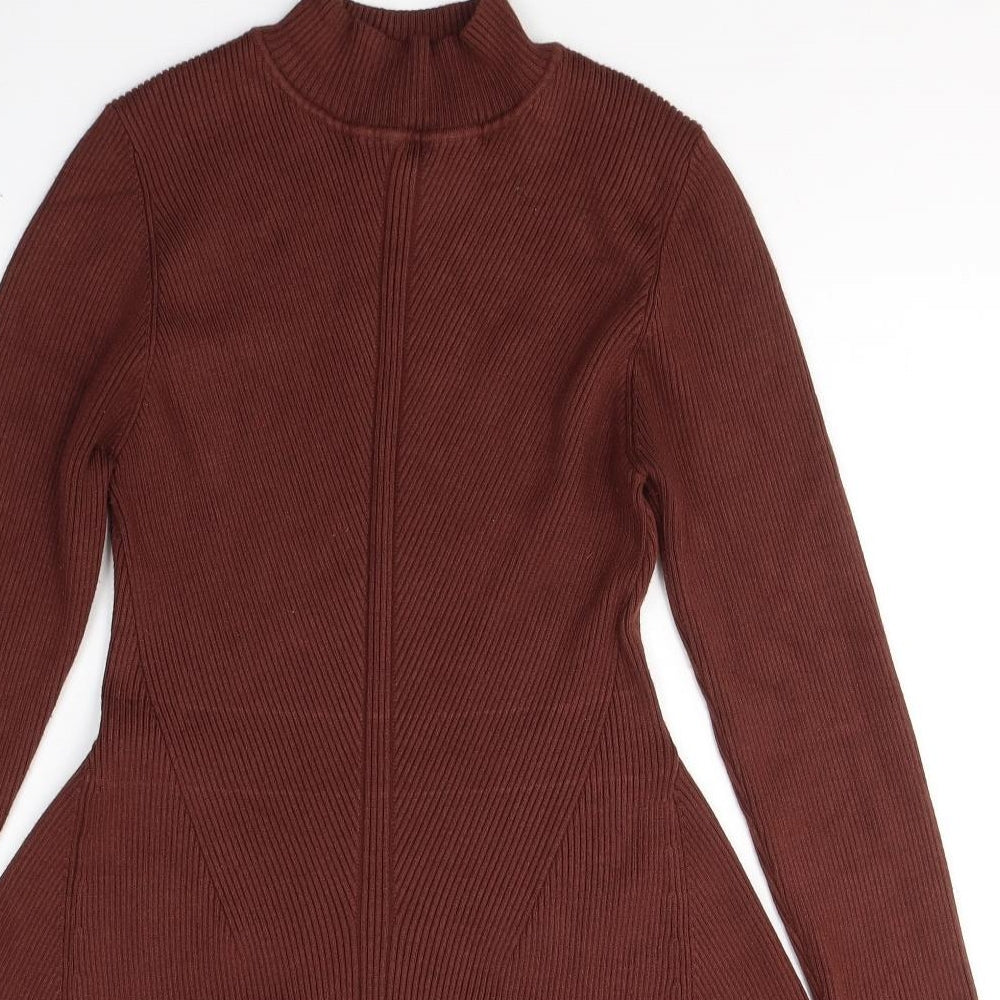 Primark Womens Brown  Viscose Fit & Flare  Size 12  High Neck Pullover