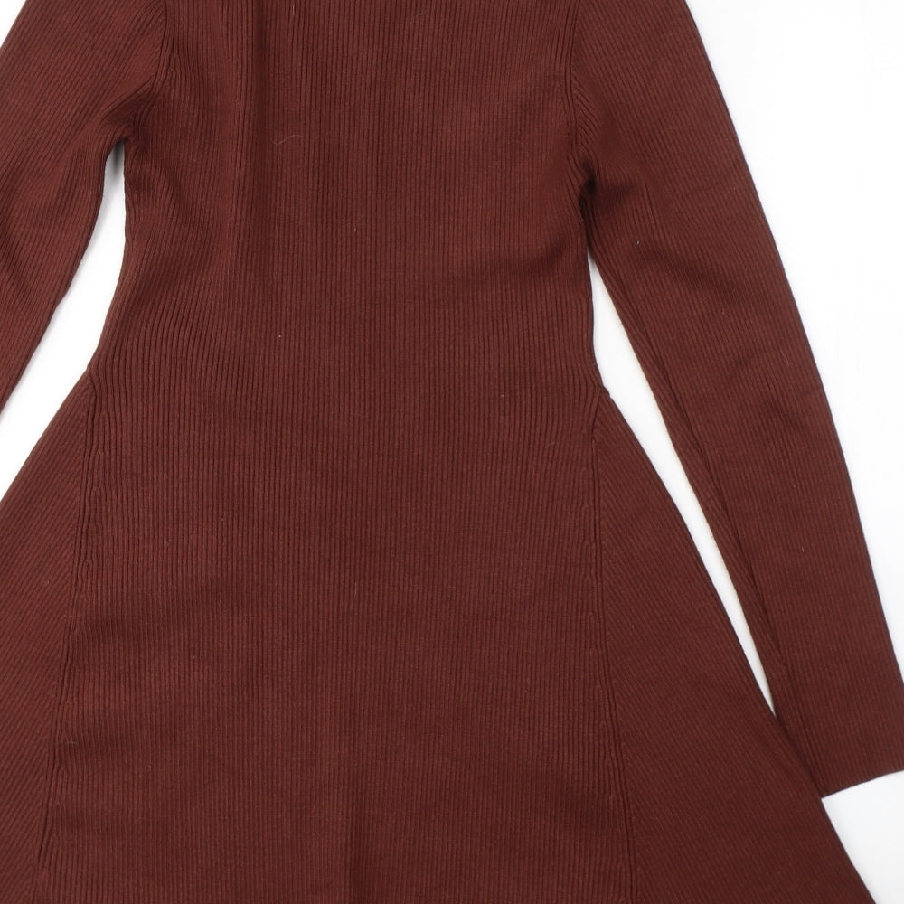 Primark Womens Brown  Viscose Fit & Flare  Size 12  High Neck Pullover