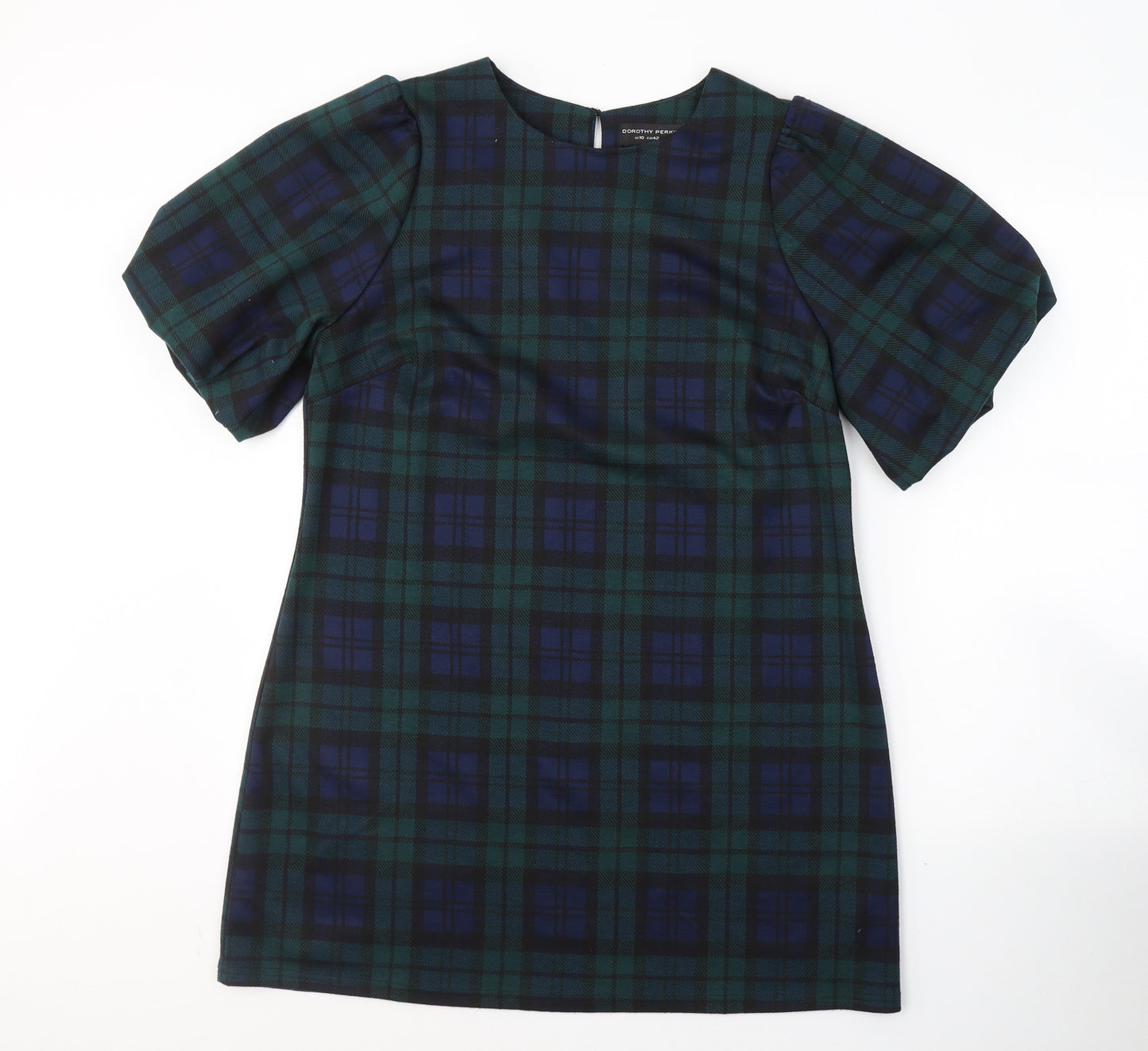 Dorothy Perkins Womens Green Plaid Polyester T-Shirt Dress  Size 14  Round Neck Pullover