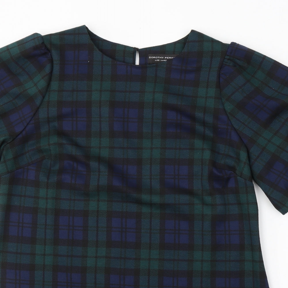 Dorothy Perkins Womens Green Plaid Polyester T-Shirt Dress  Size 14  Round Neck Pullover