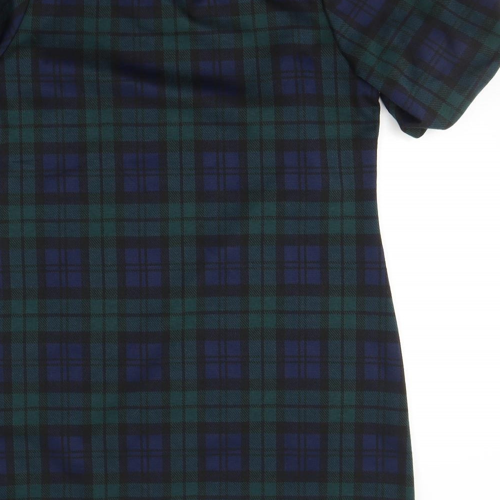 Dorothy Perkins Womens Green Plaid Polyester T-Shirt Dress  Size 14  Round Neck Pullover