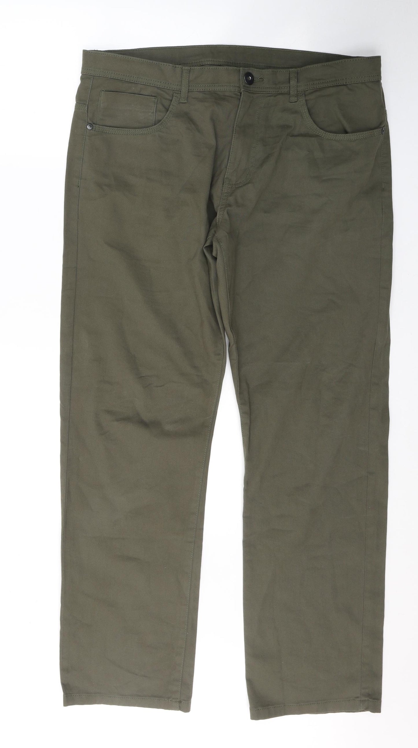 Dunnes Stores Mens Green  Cotton Straight Jeans Size 36 in L32 in Regular Button