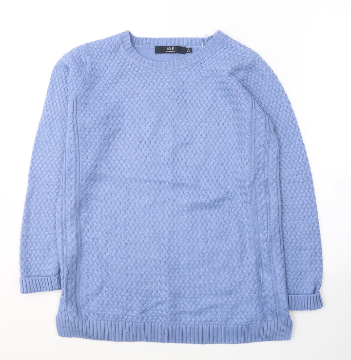 Isle Womens Blue Round Neck Acrylic Pullover Jumper Size 10