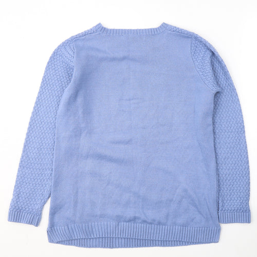 Isle Womens Blue Round Neck  Acrylic Pullover Jumper Size 10