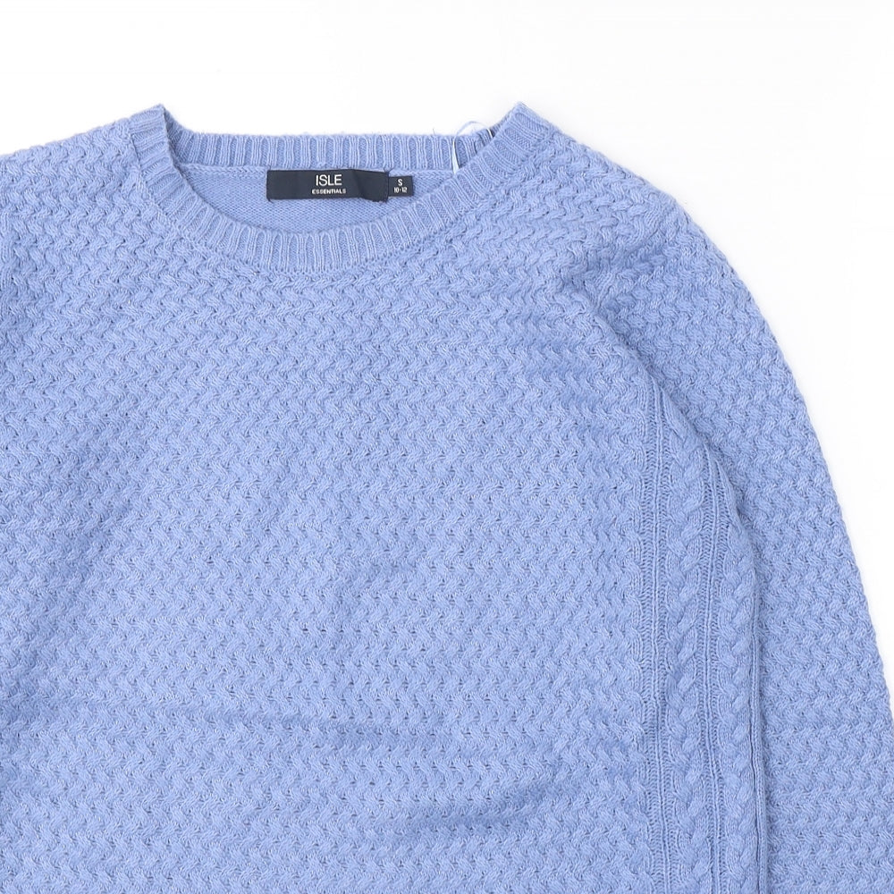 Isle Womens Blue Round Neck  Acrylic Pullover Jumper Size 10