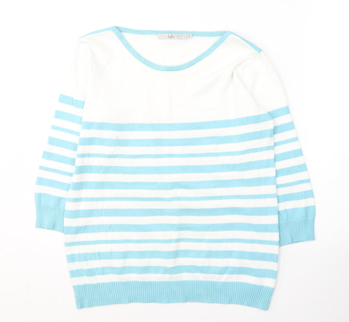 Isle Womens Blue Round Neck Striped Cotton Pullover Jumper Size 14