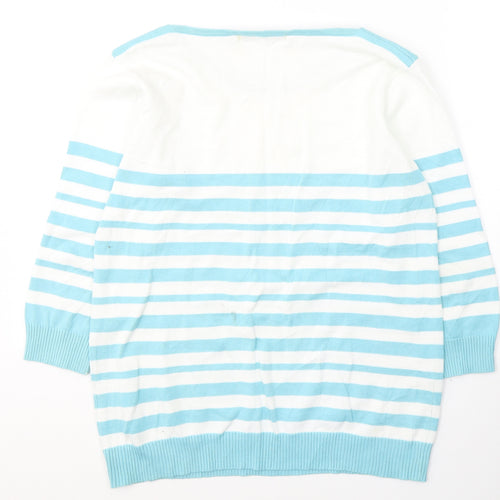 Isle Womens Blue Round Neck Striped Cotton Pullover Jumper Size 14