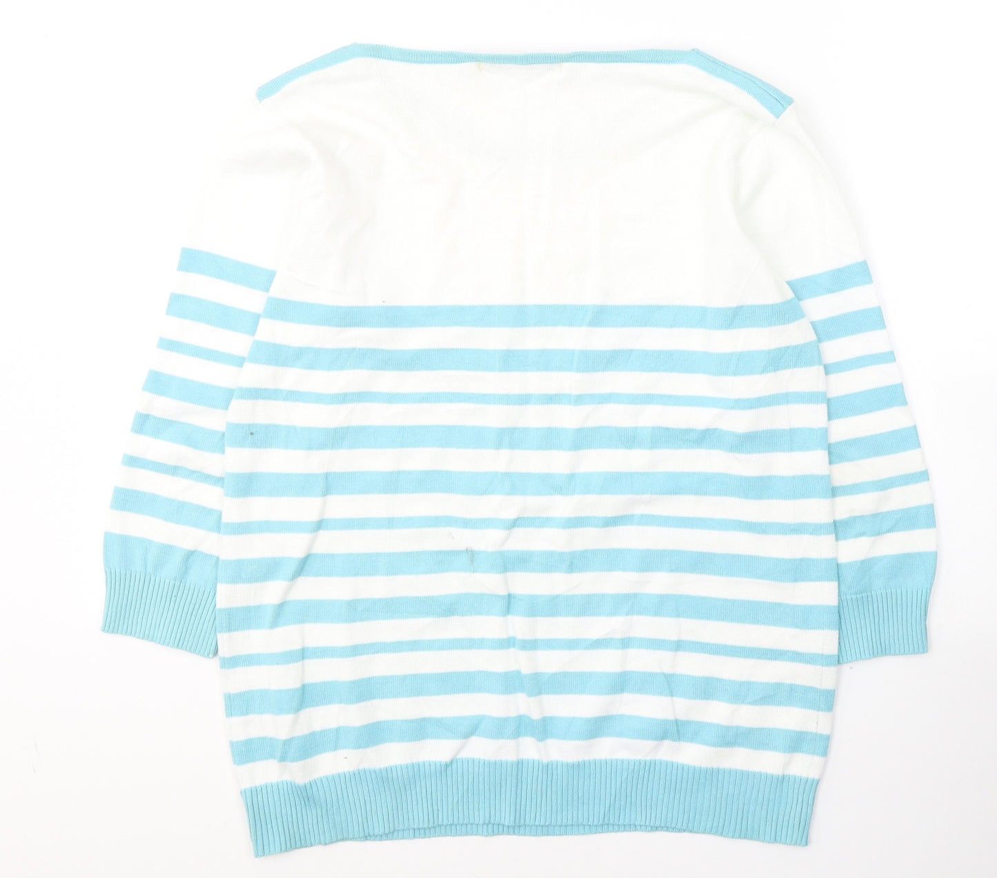 Isle Womens Blue Round Neck Striped Cotton Pullover Jumper Size 14