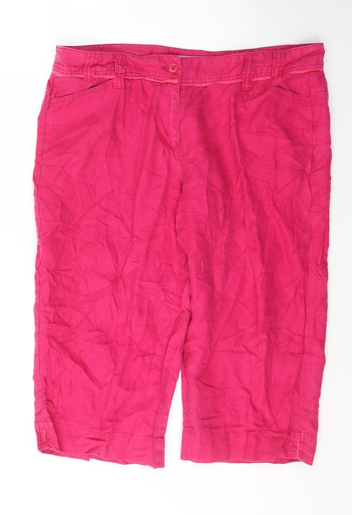 Monsoon Womens Pink  Linen Cropped Trousers Size 14 L20 in Regular Button