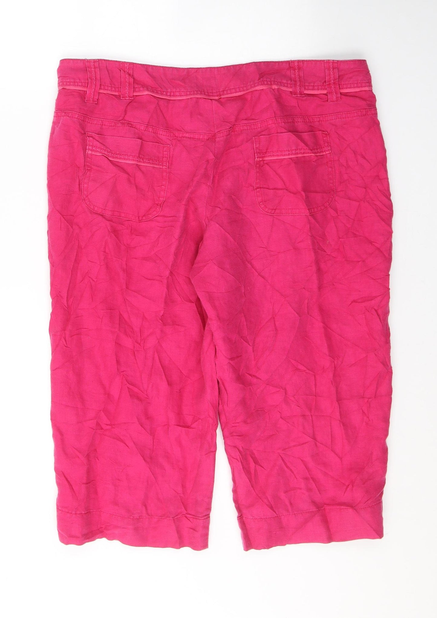 Monsoon Womens Pink  Linen Cropped Trousers Size 14 L20 in Regular Button