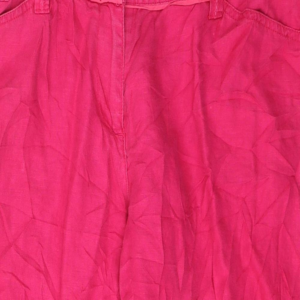Monsoon Womens Pink  Linen Cropped Trousers Size 14 L20 in Regular Button